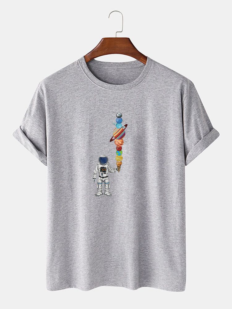 Camiseta Fina Ligera Informal Con Estampado De Helado De Astronauta De Dibujos Animados Para Hombre