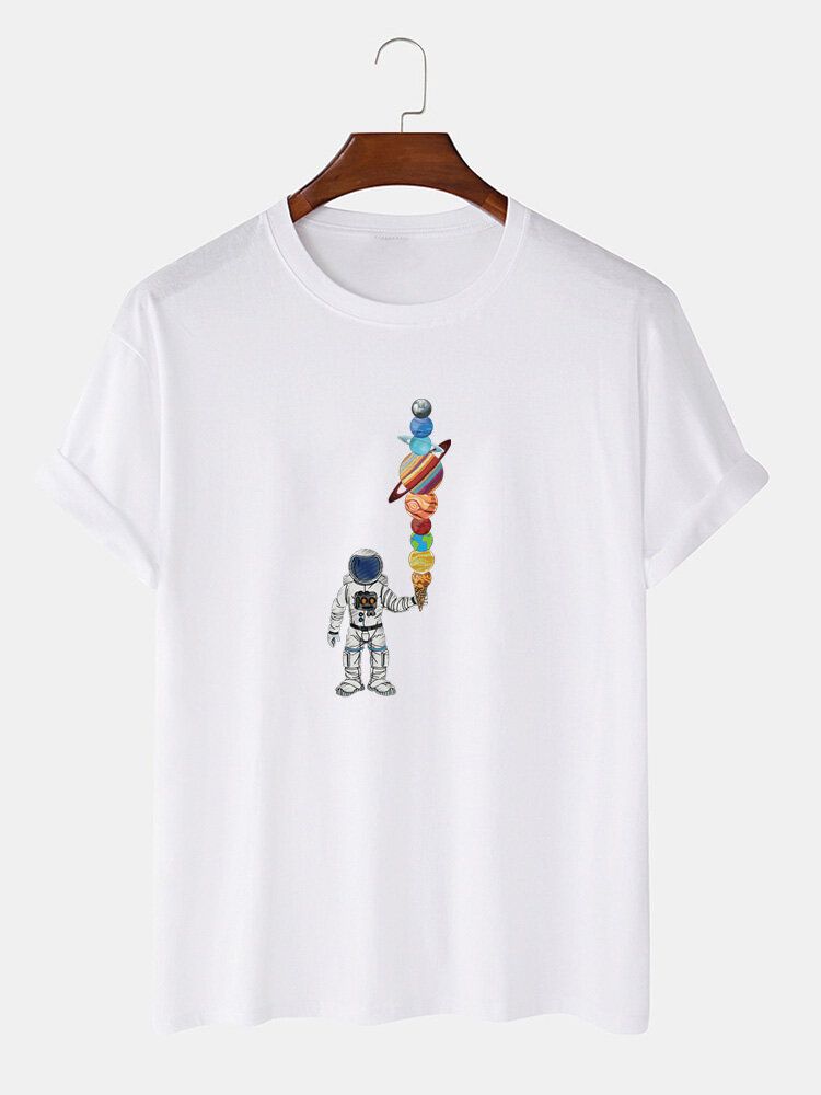 Camiseta Fina Ligera Informal Con Estampado De Helado De Astronauta De Dibujos Animados Para Hombre