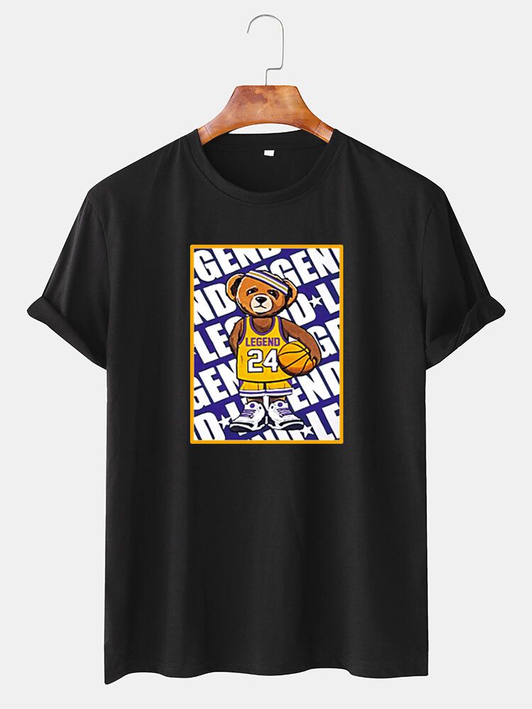 Camiseta Holgada De Manga Corta Con Cuello Redondo Y Estampado Gráfico De Oso De Baloncesto Para Hombre