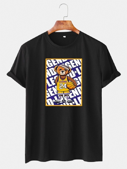 Camiseta Holgada De Manga Corta Con Cuello Redondo Y Estampado Gráfico De Oso De Baloncesto Para Hombre