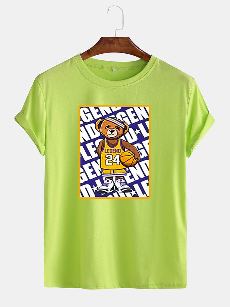 Camiseta Holgada De Manga Corta Con Cuello Redondo Y Estampado Gráfico De Oso De Baloncesto Para Hombre