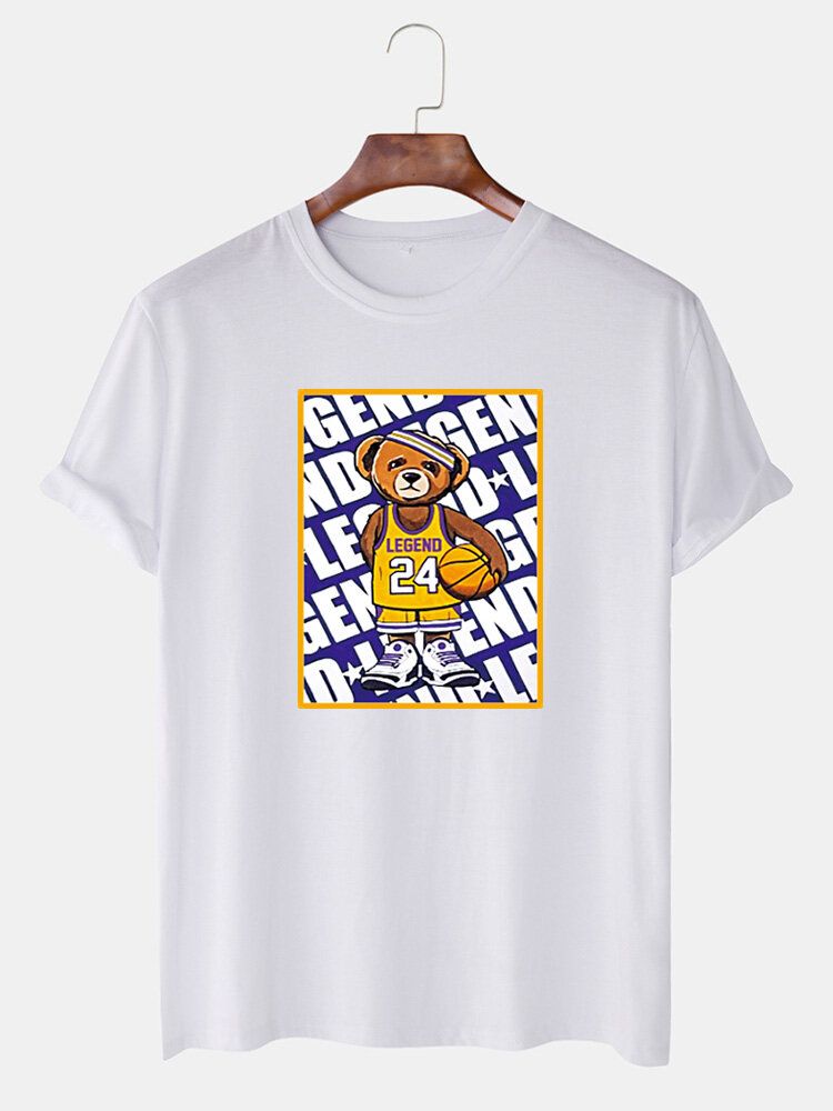 Camiseta Holgada De Manga Corta Con Cuello Redondo Y Estampado Gráfico De Oso De Baloncesto Para Hombre