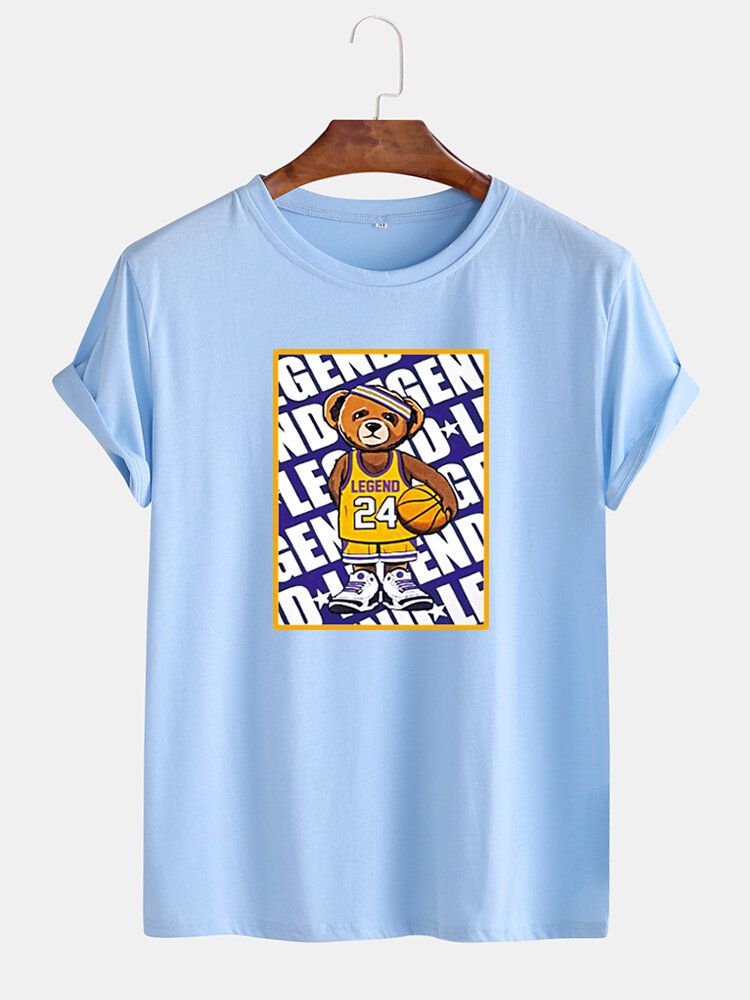 Camiseta Holgada De Manga Corta Con Cuello Redondo Y Estampado Gráfico De Oso De Baloncesto Para Hombre