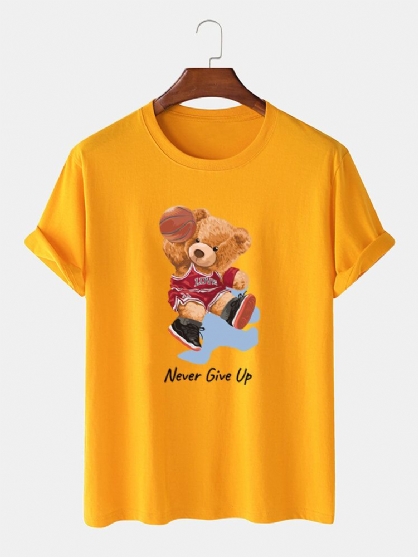 Camiseta De Manga Corta Casual De Algodón Con Estampado De Oso De Baloncesto De Dibujos Animados Para Hombre