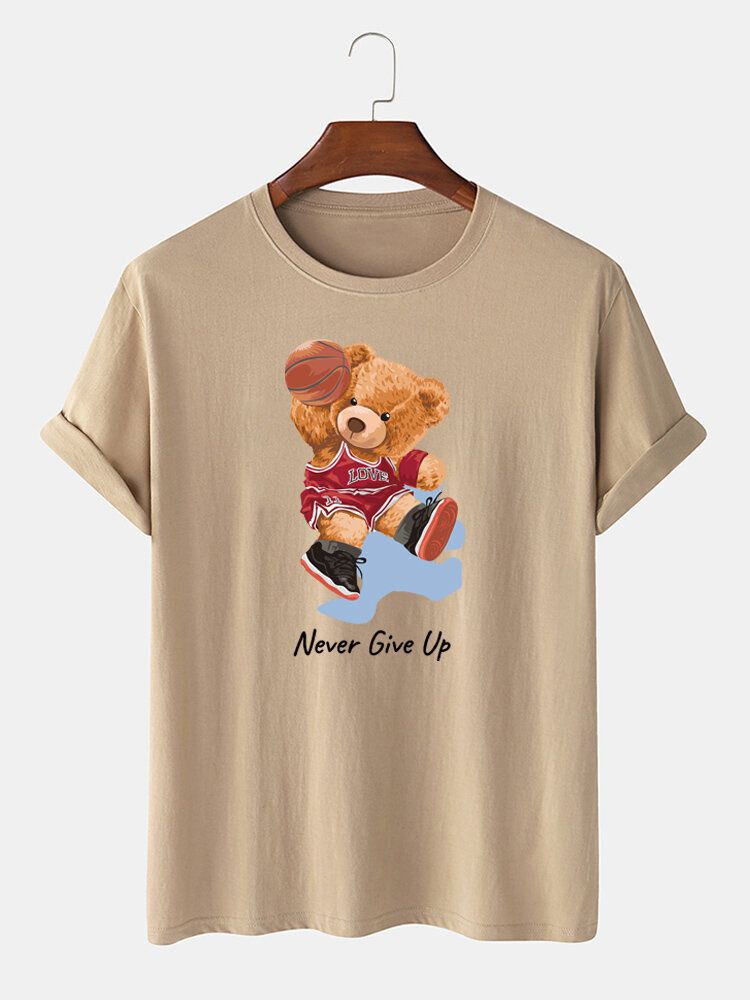 Camiseta De Manga Corta Casual De Algodón Con Estampado De Oso De Baloncesto De Dibujos Animados Para Hombre