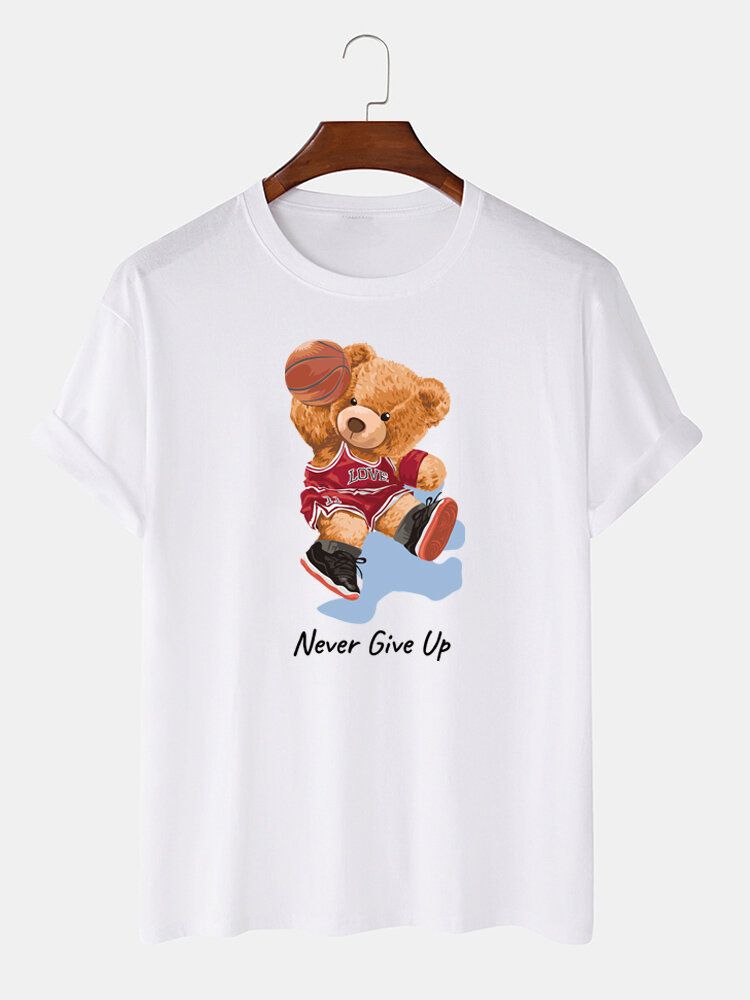 Camiseta De Manga Corta Casual De Algodón Con Estampado De Oso De Baloncesto De Dibujos Animados Para Hombre