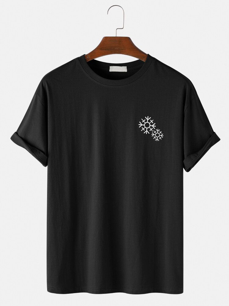 Camiseta De Manga Corta Casual Con Cuello Redondo Y Estampado De Copo De Nieve De Color Sólido Para Hombre