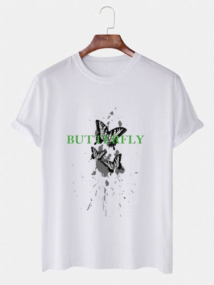 Camiseta De Manga Corta Casual Simple Con Estampado De Mariposa Para Hombre