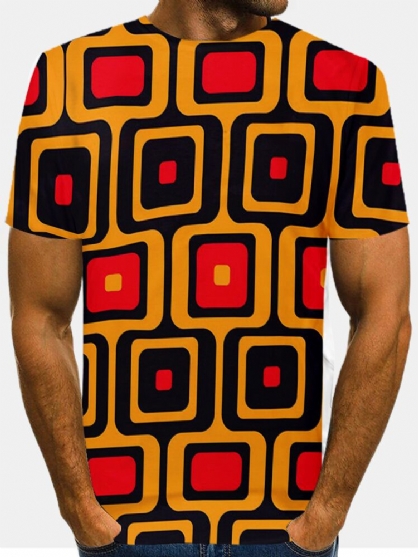 Camiseta De Manga Corta Con Cuello Redondo Y Estampado De Bloques De Color Geométrico 3d Para Hombre