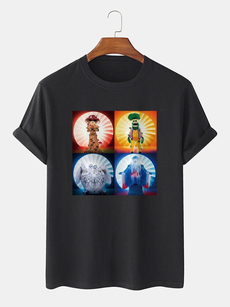 Camiseta De Manga Corta Con Cuello Redondo Y Estampado Gráfico De Dibujos Animados 100% Algodón Para Hombre