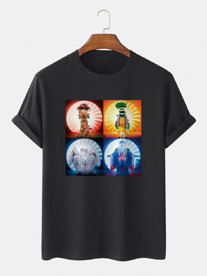 Camiseta De Manga Corta Con Cuello Redondo Y Estampado Gráfico De Dibujos Animados 100% Algodón Para Hombre