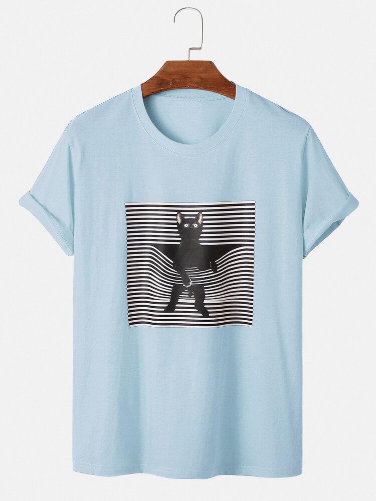 Camiseta De Manga Corta Con Cuello Redondo Y Estampado Gráfico De Gato 3d 100% Algodón Para Hombre