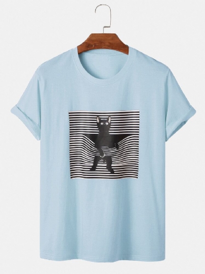 Camiseta De Manga Corta Con Cuello Redondo Y Estampado Gráfico De Gato 3d 100% Algodón Para Hombre