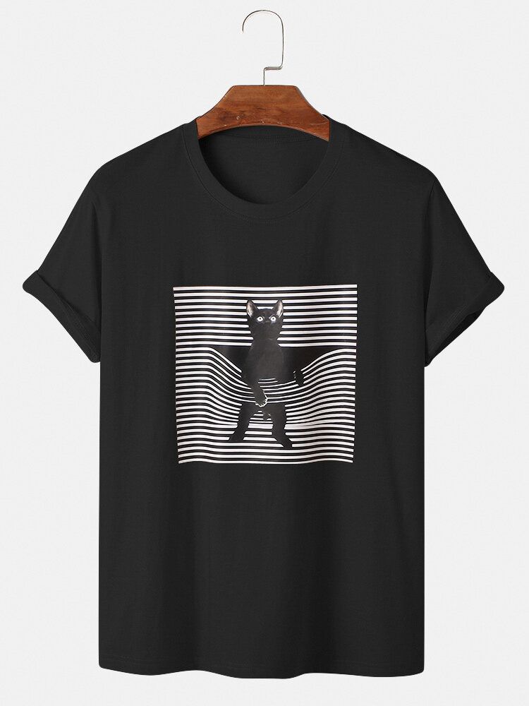 Camiseta De Manga Corta Con Cuello Redondo Y Estampado Gráfico De Gato 3d 100% Algodón Para Hombre