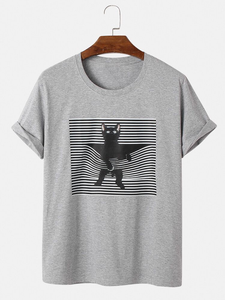 Camiseta De Manga Corta Con Cuello Redondo Y Estampado Gráfico De Gato 3d 100% Algodón Para Hombre