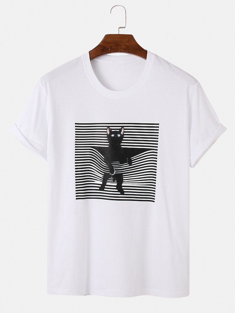 Camiseta De Manga Corta Con Cuello Redondo Y Estampado Gráfico De Gato 3d 100% Algodón Para Hombre