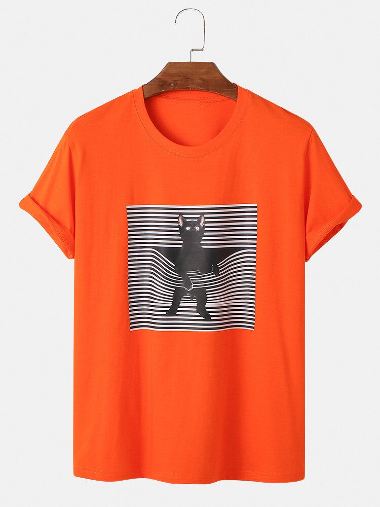 Camiseta De Manga Corta Con Cuello Redondo Y Estampado Gráfico De Gato 3d 100% Algodón Para Hombre