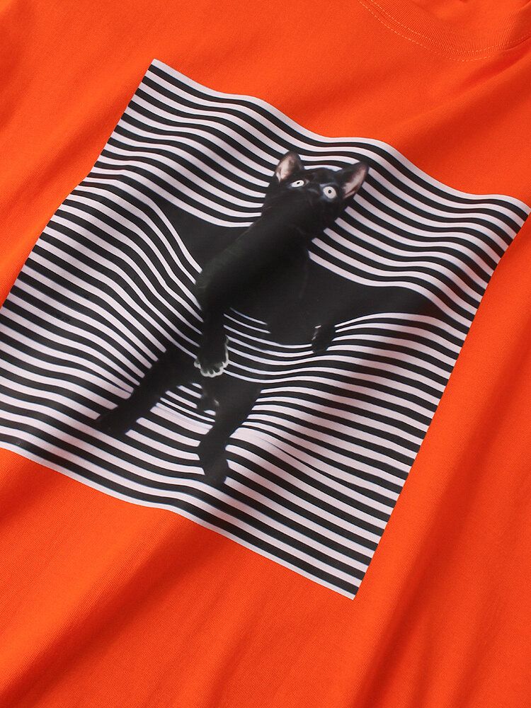 Camiseta De Manga Corta Con Cuello Redondo Y Estampado Gráfico De Gato 3d 100% Algodón Para Hombre