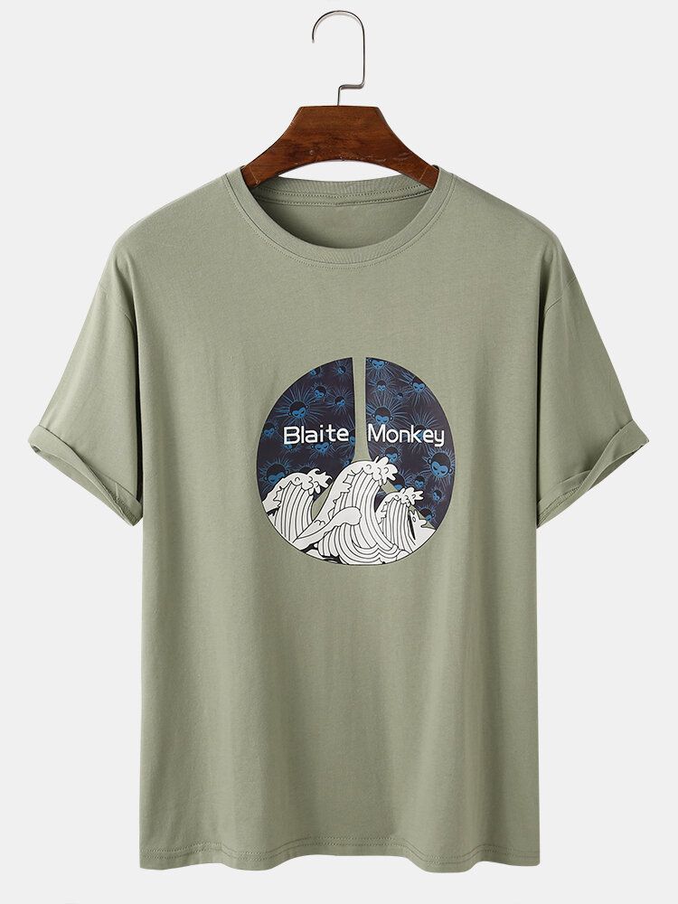 Camiseta De Manga Corta Con Cuello Redondo Y Estampado Gráfico Ukiyo Para Hombre