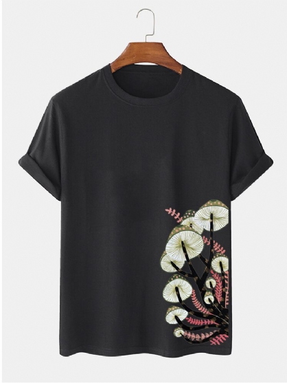 Camiseta De Manga Corta Con Cuello Redondo Y Estampado Lateral De Hongos 100% Algodón Para Hombre