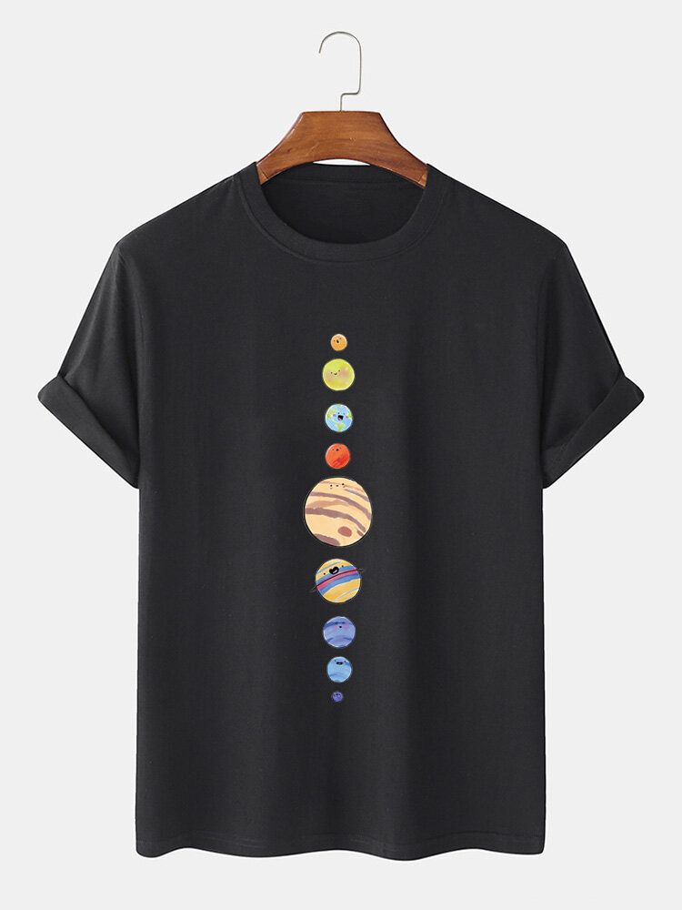 Camiseta De Manga Corta Con Cuello Redondo Y Estampado De Planetas De Dibujos Animados Para Hombre 100% Algodón