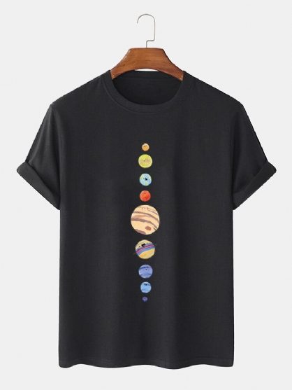 Camiseta De Manga Corta Con Cuello Redondo Y Estampado De Planetas De Dibujos Animados Para Hombre 100% Algodón