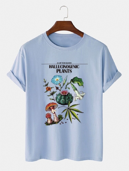 Camiseta De Manga Corta Con Cuello Redondo Y Estampado De Plantas Para Hombre 100% Algodón