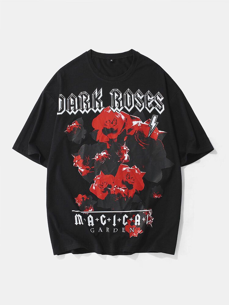 Camiseta De Manga Corta Con Cuello Redondo Y Estampado De Rosas 100% Algodón Para Hombre