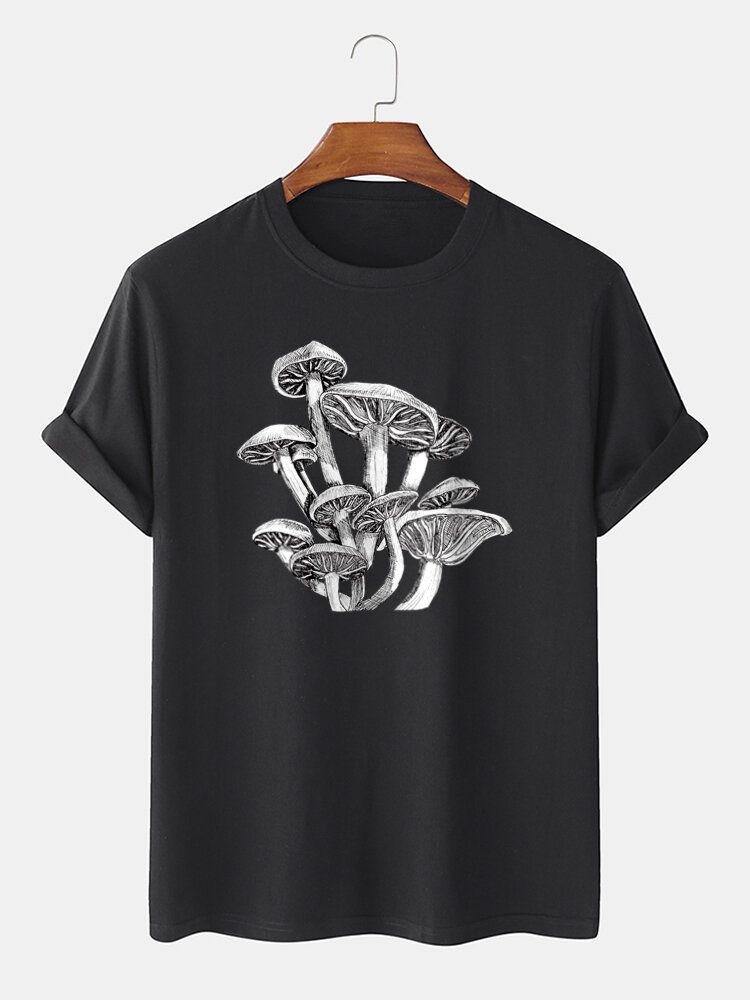 Camiseta De Manga Corta Con Cuello Redondo Y Estampado De Setas Para Hombre 100% Algodón