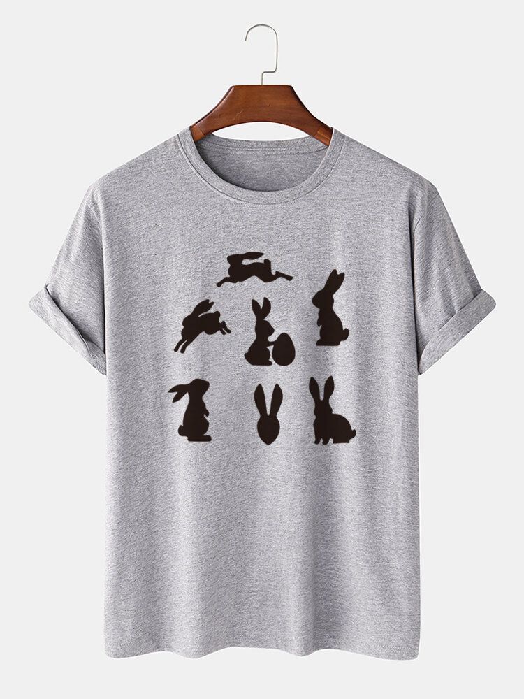 Camiseta De Manga Corta Con Estampado De Conejo De Dibujos Animados De Pascua 100% Algodón Para Hombre