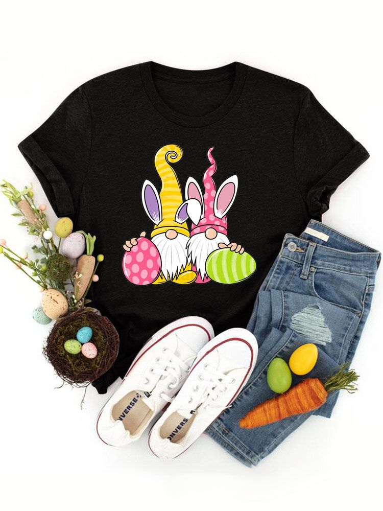 Camiseta De Manga Corta Con Estampado De Dibujos Animados De Pascua Para Mujer