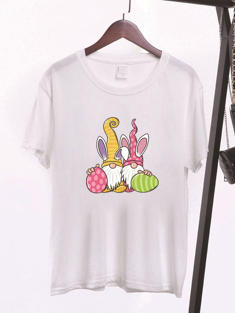 Camiseta De Manga Corta Con Estampado De Dibujos Animados De Pascua Para Mujer