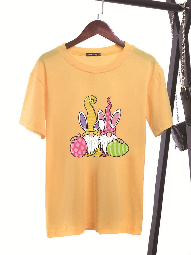 Camiseta De Manga Corta Con Estampado De Dibujos Animados De Pascua Para Mujer