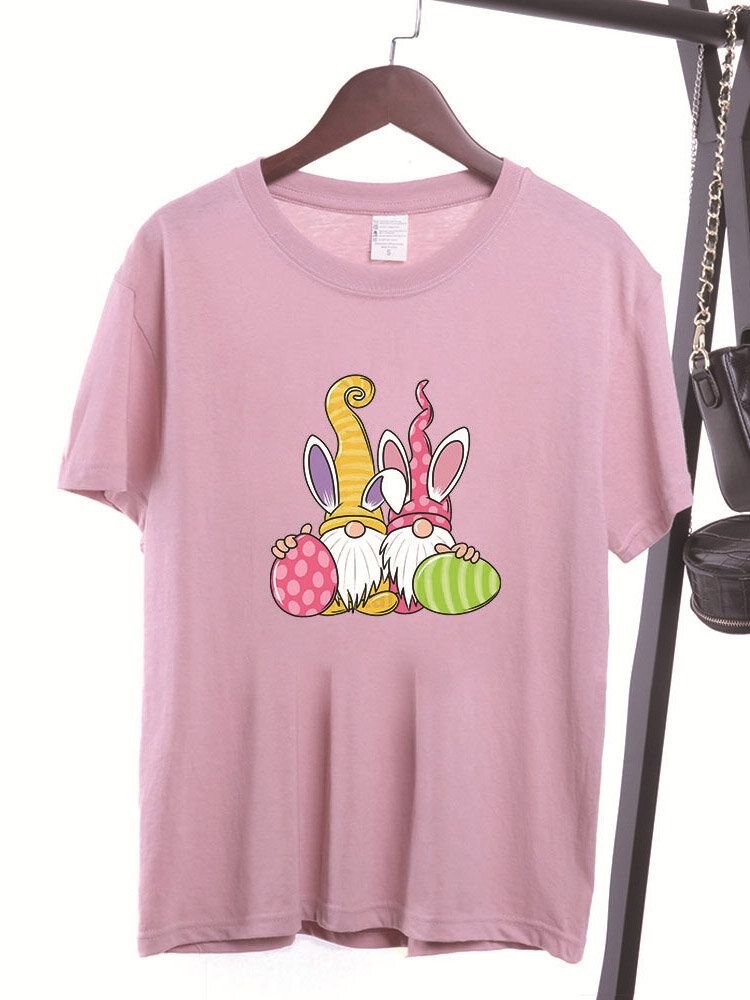 Camiseta De Manga Corta Con Estampado De Dibujos Animados De Pascua Para Mujer