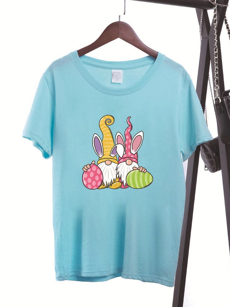 Camiseta De Manga Corta Con Estampado De Dibujos Animados De Pascua Para Mujer