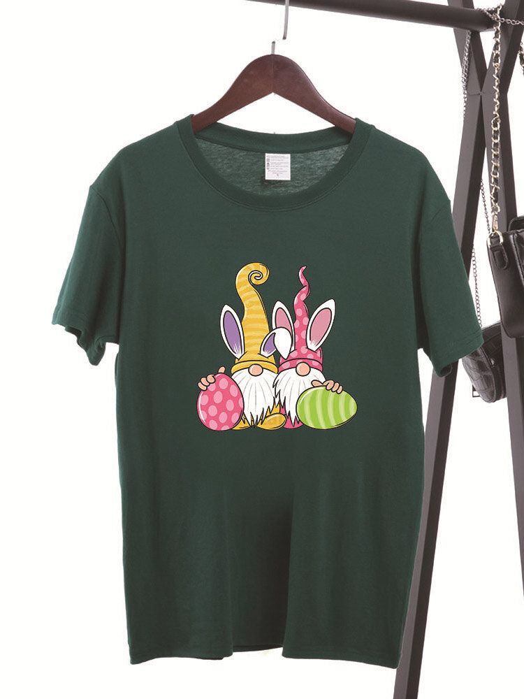 Camiseta De Manga Corta Con Estampado De Dibujos Animados De Pascua Para Mujer