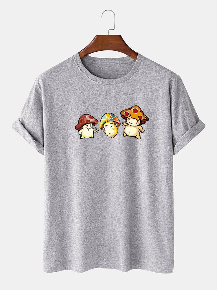 Camiseta De Manga Corta Con Estampado De Hongos De Dibujos Animados 100% Algodón Para Hombre