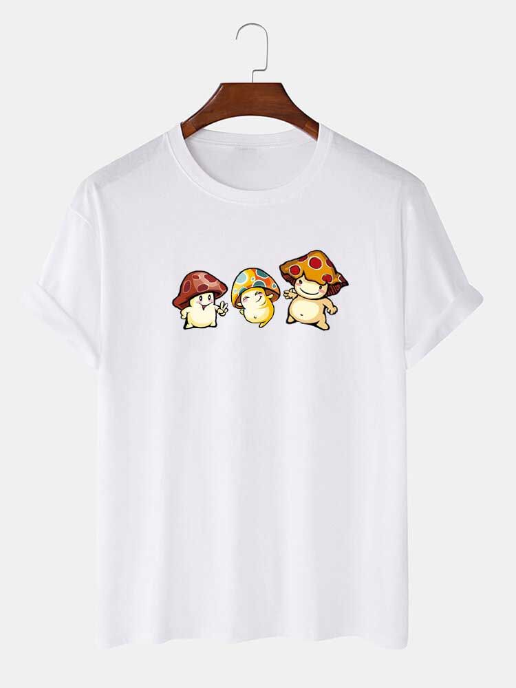 Camiseta De Manga Corta Con Estampado De Hongos De Dibujos Animados 100% Algodón Para Hombre