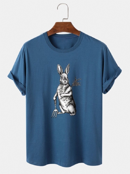 Camiseta De Manga Corta Con Gráfico De Conejo De Pascua Y Zanahoria De 100% Algodón Para Hombre