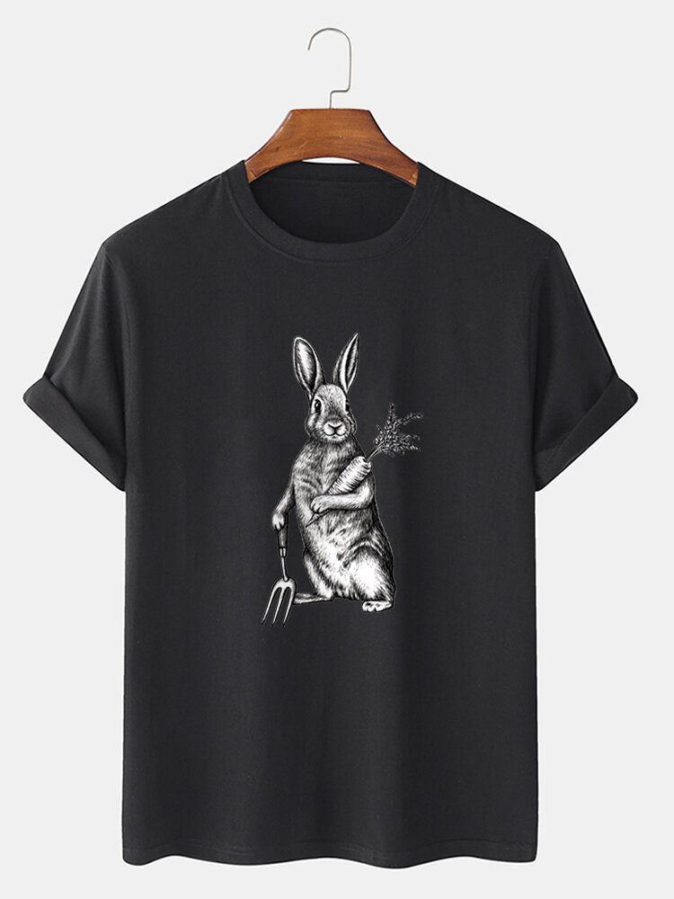 Camiseta De Manga Corta Con Gráfico De Conejo De Pascua Y Zanahoria De 100% Algodón Para Hombre