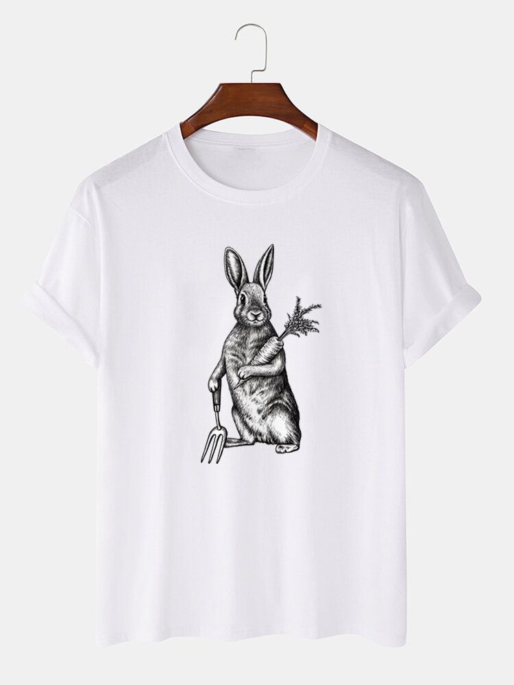 Camiseta De Manga Corta Con Gráfico De Conejo De Pascua Y Zanahoria De 100% Algodón Para Hombre