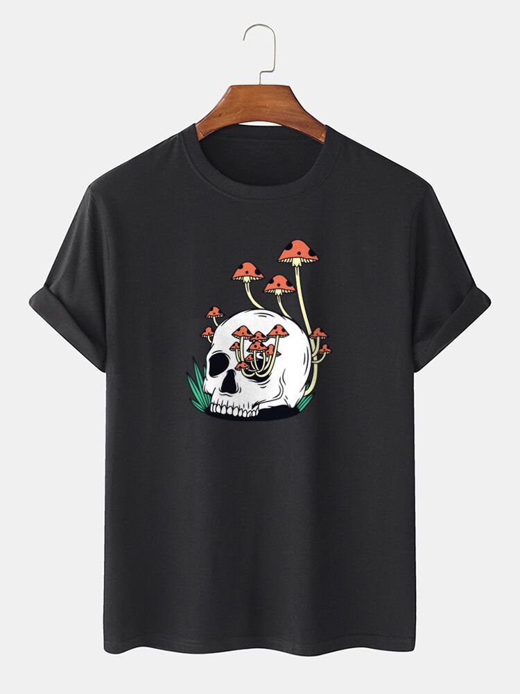 Camiseta De Manga Corta Fina 100% Algodón Con Estampado De Setas De Calavera Para Hombre