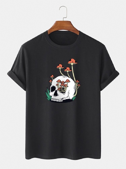 Camiseta De Manga Corta Fina 100% Algodón Con Estampado De Setas De Calavera Para Hombre