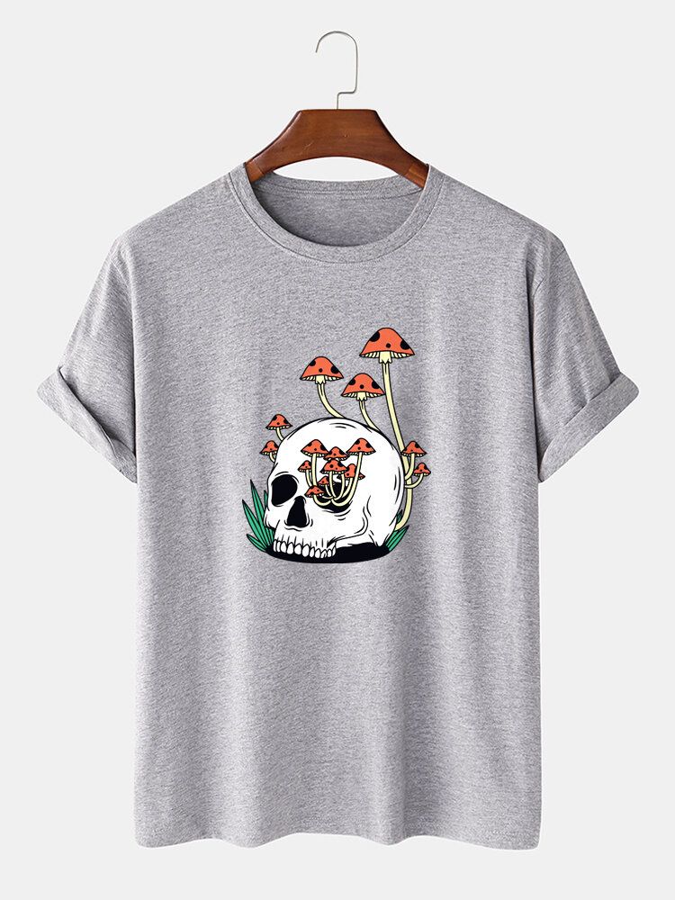 Camiseta De Manga Corta Fina 100% Algodón Con Estampado De Setas De Calavera Para Hombre