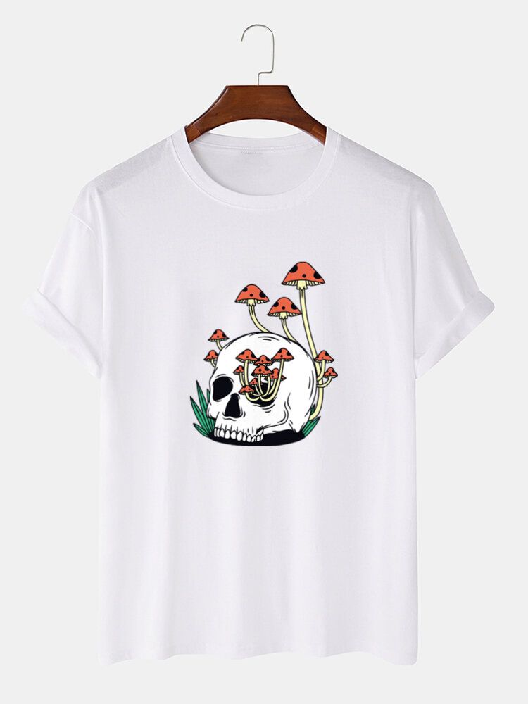 Camiseta De Manga Corta Fina 100% Algodón Con Estampado De Setas De Calavera Para Hombre