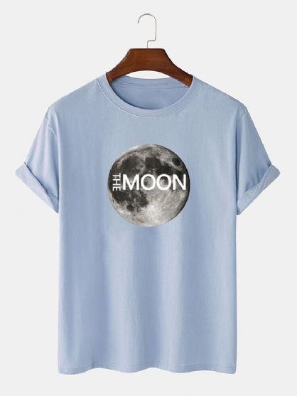 Camiseta De Manga Corta Informal Con Cuello Redondo Y Estampado Gráfico De Luna De Algodón 100% Para Hombre