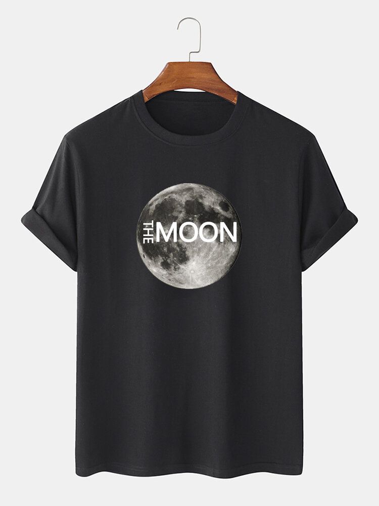 Camiseta De Manga Corta Informal Con Cuello Redondo Y Estampado Gráfico De Luna De Algodón 100% Para Hombre