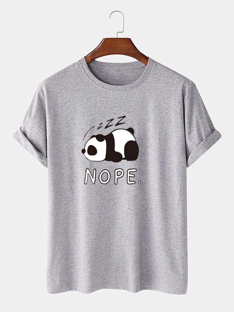 Camiseta De Manga Corta Informal Suelta 100% Algodón Con Estampado De Panda Nope Para Hombre