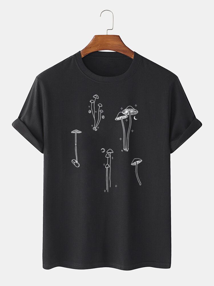 Camiseta De Manga Corta Lisa 100% Algodón Con Estampado De Setas Para Hombre