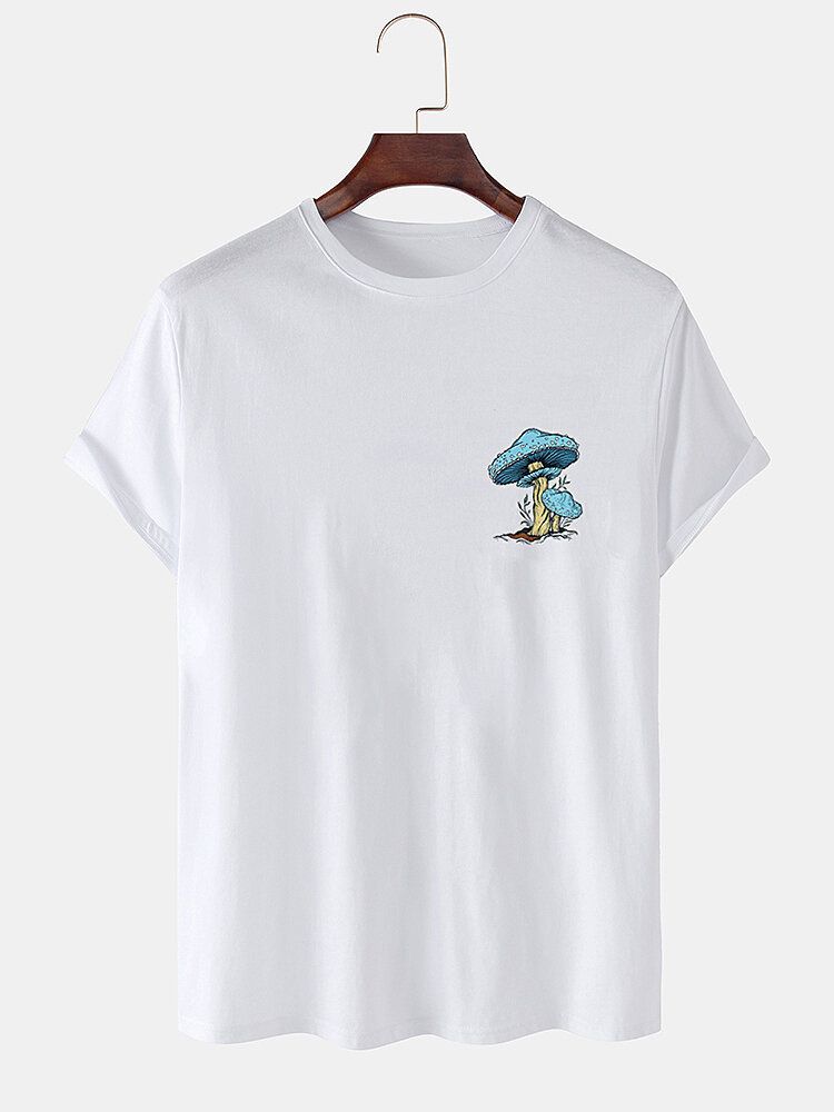 Camiseta De Manga Corta Lisa Con Patrón De Hongos 100% Algodón Para Hombre